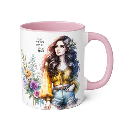 Inspirational Floral Accent Mug - 11oz, 'I Am My Own Happily Ever After '