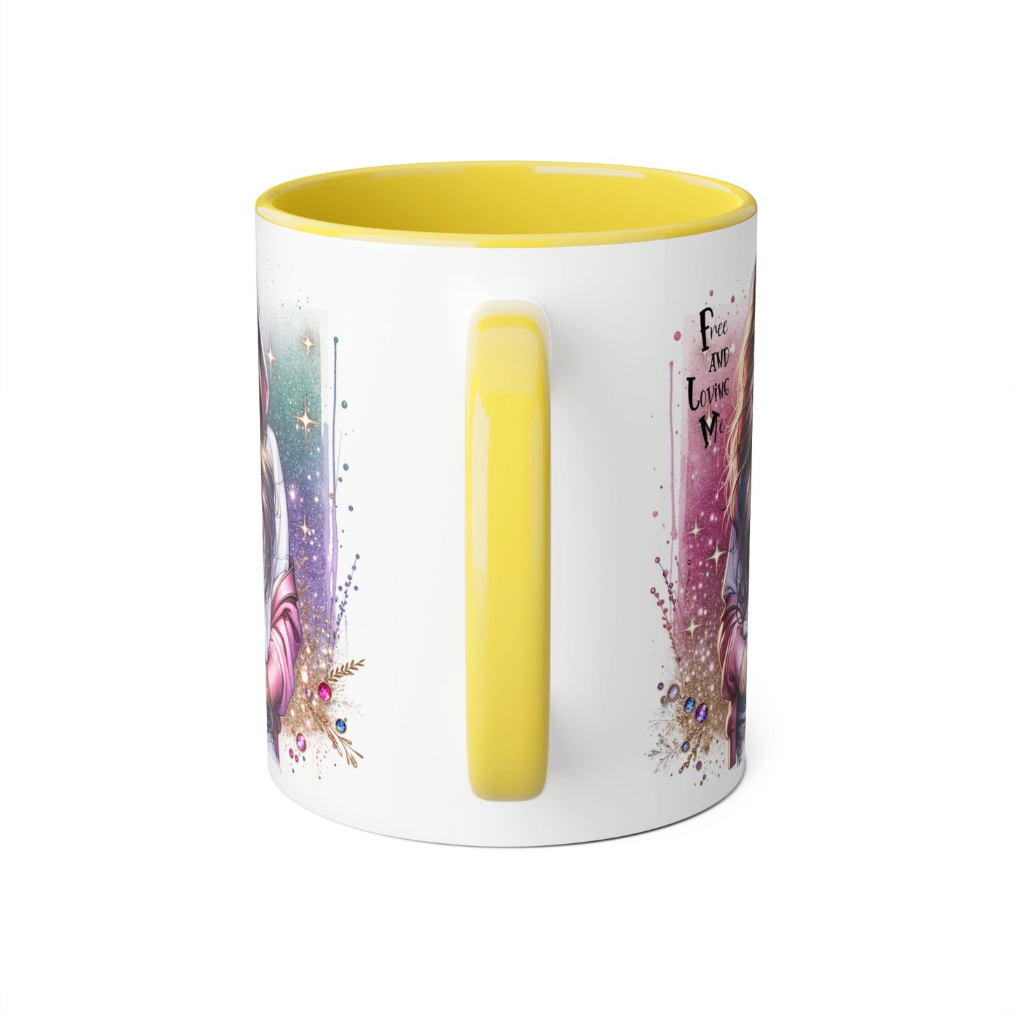Stylish Accent Mug - 'Free and Loving Me' Coffee Cup, Perfect Gift for Coffee Lovers, Inspirational Drinkware, Cute Morning Mug