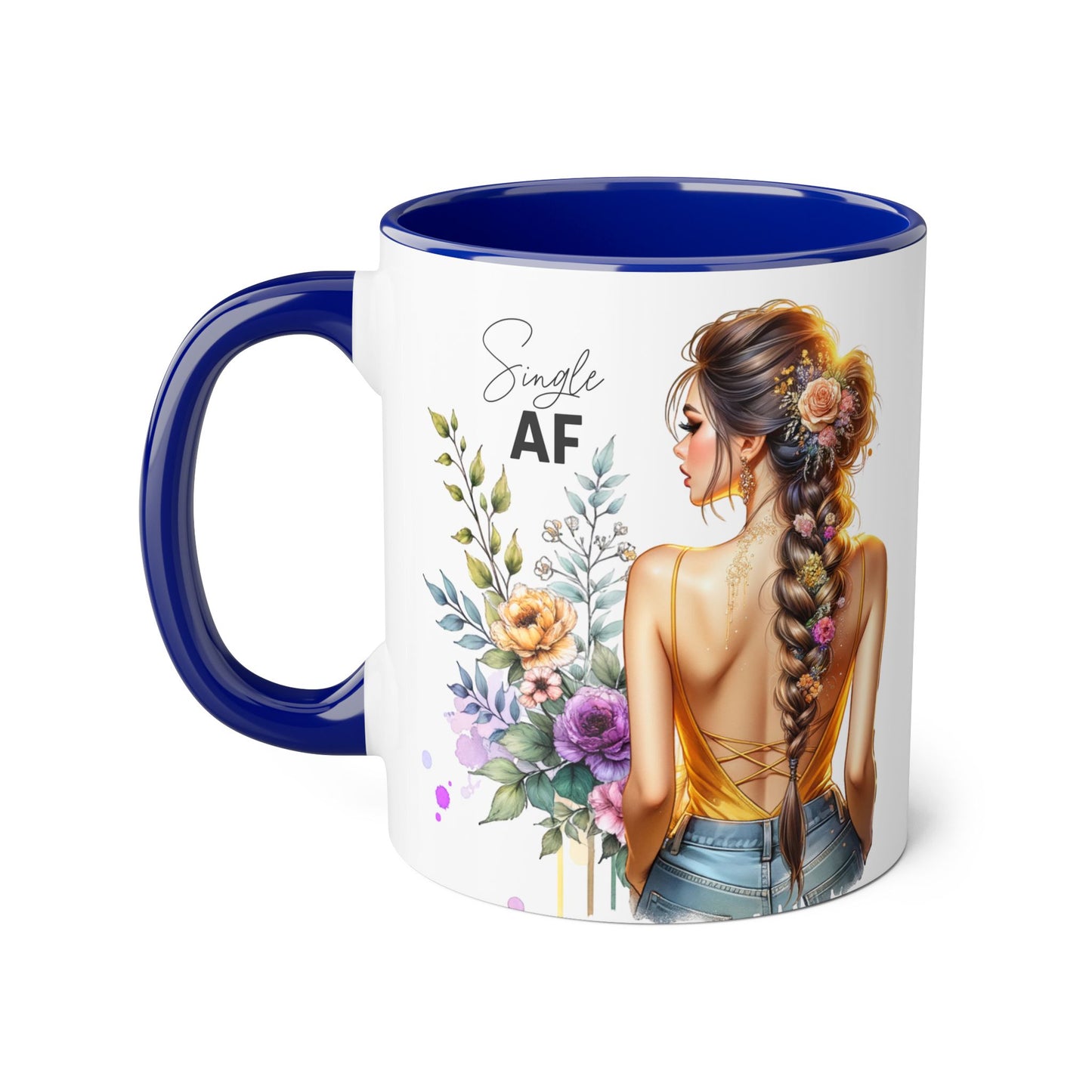 Single AF Floral Accent Mug - Cute Gift for Friends, Coffee Lover, Relationship Humor, Self-Care, Birthday, Celebration
