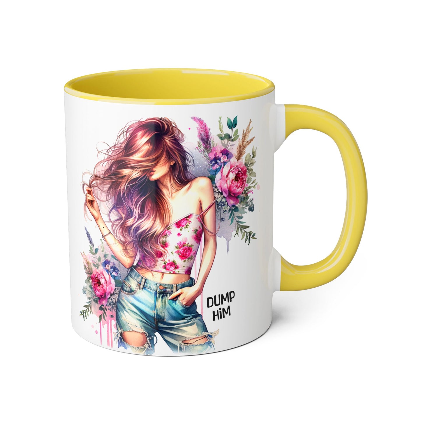Floral Motivational Mug: "Dump Him" Coffee Cup, Gift for Friends, Inspirational Drinkware, Self-Care Coffee Mug, Cute Floral Mug