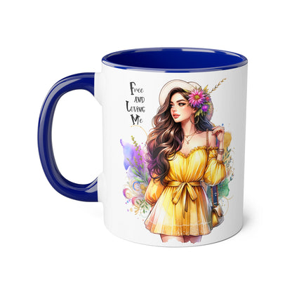 Free and Loving Me Vibrant Accent Mug, Colorful Coffee Cup for Self-Care