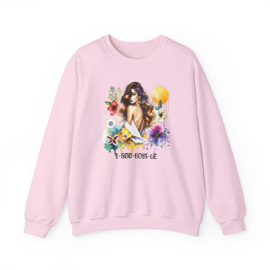 1-800-Boys-Lie Bohemian Floral Crewneck Sweatshirt, Trendy Oversized Sweater, Unique Gift for Her, Cozy Fall Apparel, Birthday & Casual Wear