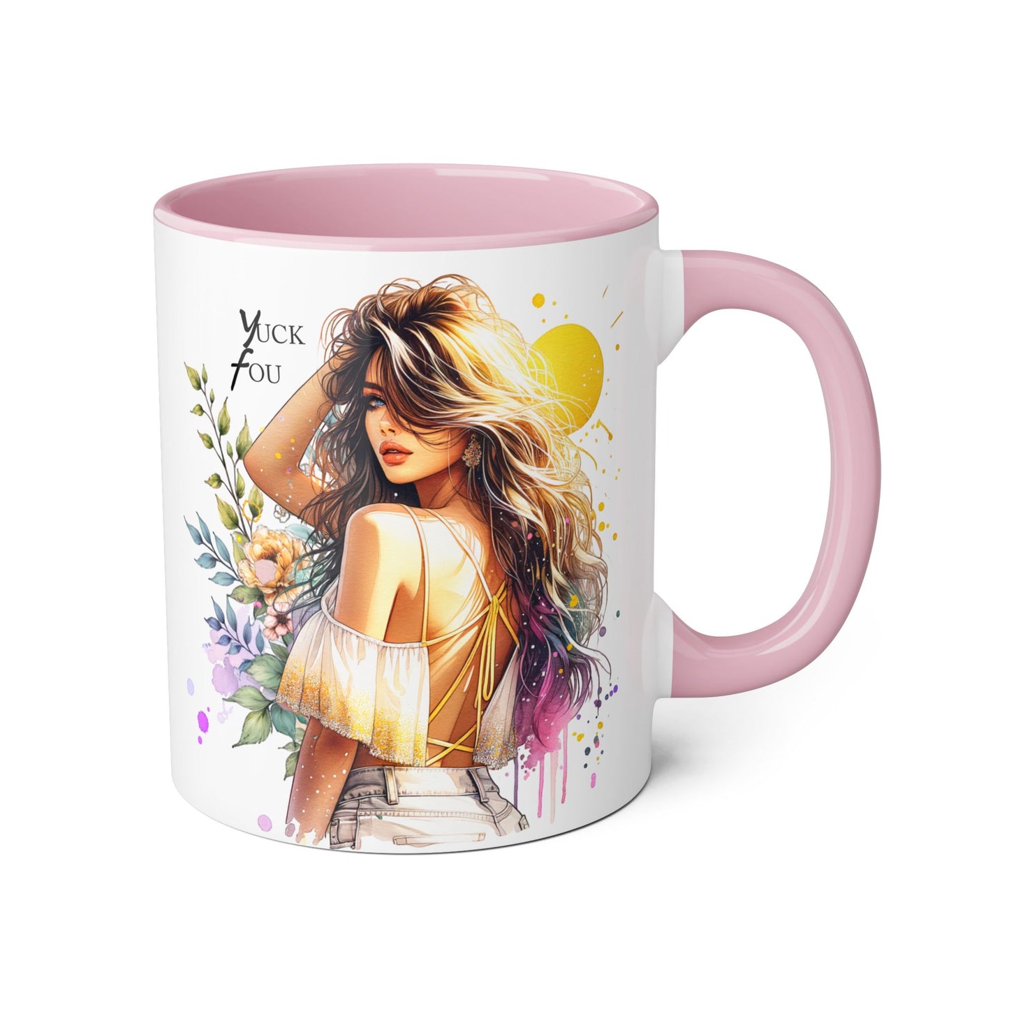 Yuck Fou Stylish Art Mugs for Her, Inspirational Coffee Cup, Gift for Friends, Floral Design Mug, Unique Home Decor