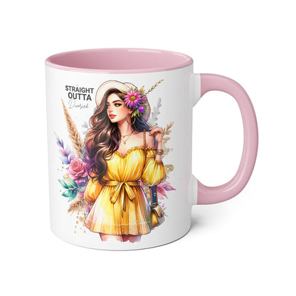Straight Outta Divorced Humoristic Chic Floral Accent Mug, Stylish Coffee Cup, Trendy Teacup, Unique Gift for Friends, Perfect for Birthdays and Celebrations