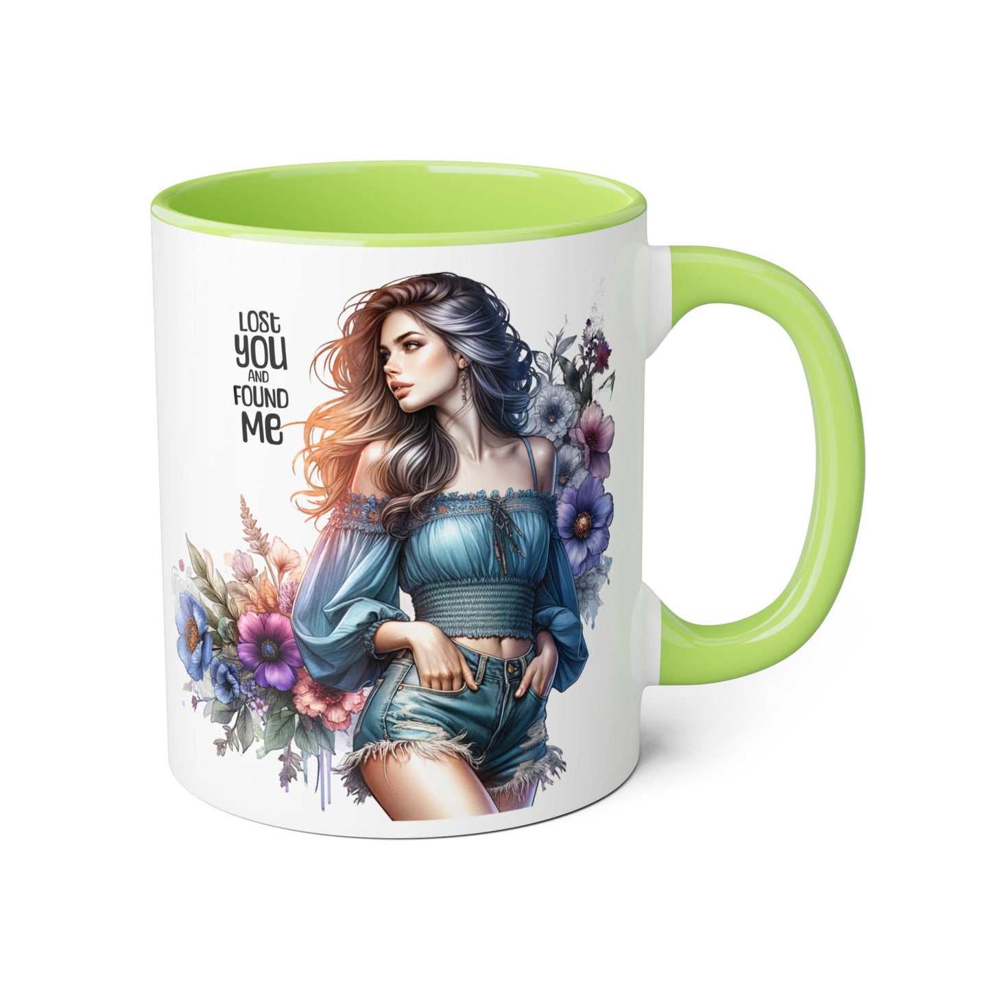 Lost You and Found Me Floral Art Accent Mug, You Lost Me Found Me Coffee Cup, Gift for Her, Artistic Drinkware, Unique Home Decor, Inspirational Kitchenware