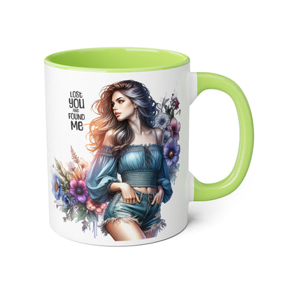 Lost You and Found Me Floral Art Accent Mug, You Lost Me Found Me Coffee Cup, Gift for Her, Artistic Drinkware, Unique Home Decor, Inspirational Kitchenware