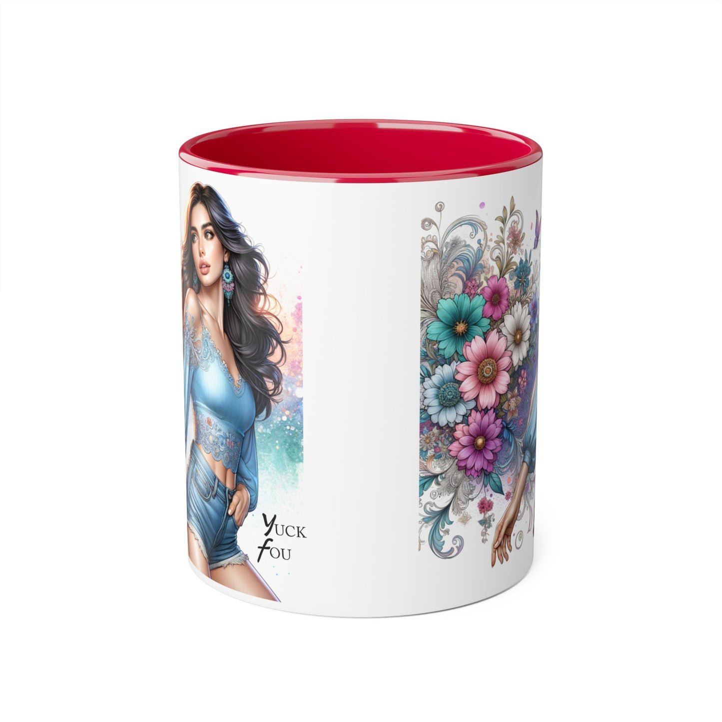Yuck Fou Artistic Accent Mug, Floral Coffee Cup, Unique Gift for Her, Decorative Drinkware, Birthday Present, Home Décor