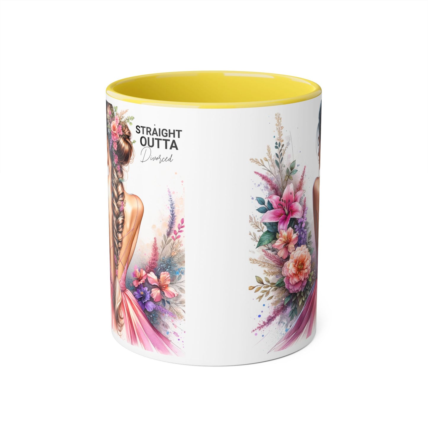 Straight Outta Divorced Humoristic Floral Art Accent Mug - Perfect Gift for Friends, Birthday Celebration, Mother's Day, Coffee Lover, Home Decor