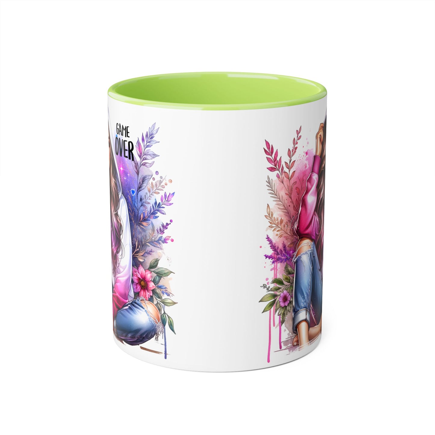 Stylish Gamer Mug, Game Over Coffee Cup, Floral Art Drinkware, Cute Gift for Gamers, Trendy Ceramic Tea Mug