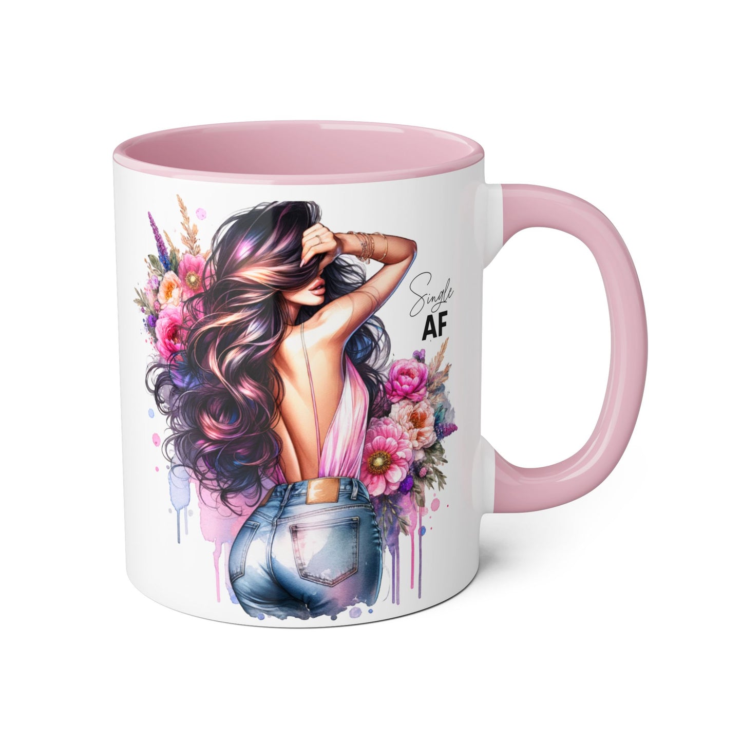 Single AF Chic Floral Accent Mug, Stylish Coffee Cup, Gift for Her, Trendy Home Decor, Birthday Present, Self-Love Reminder