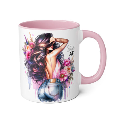 Single AF Chic Floral Accent Mug, Stylish Coffee Cup, Gift for Her, Trendy Home Decor, Birthday Present, Self-Love Reminder