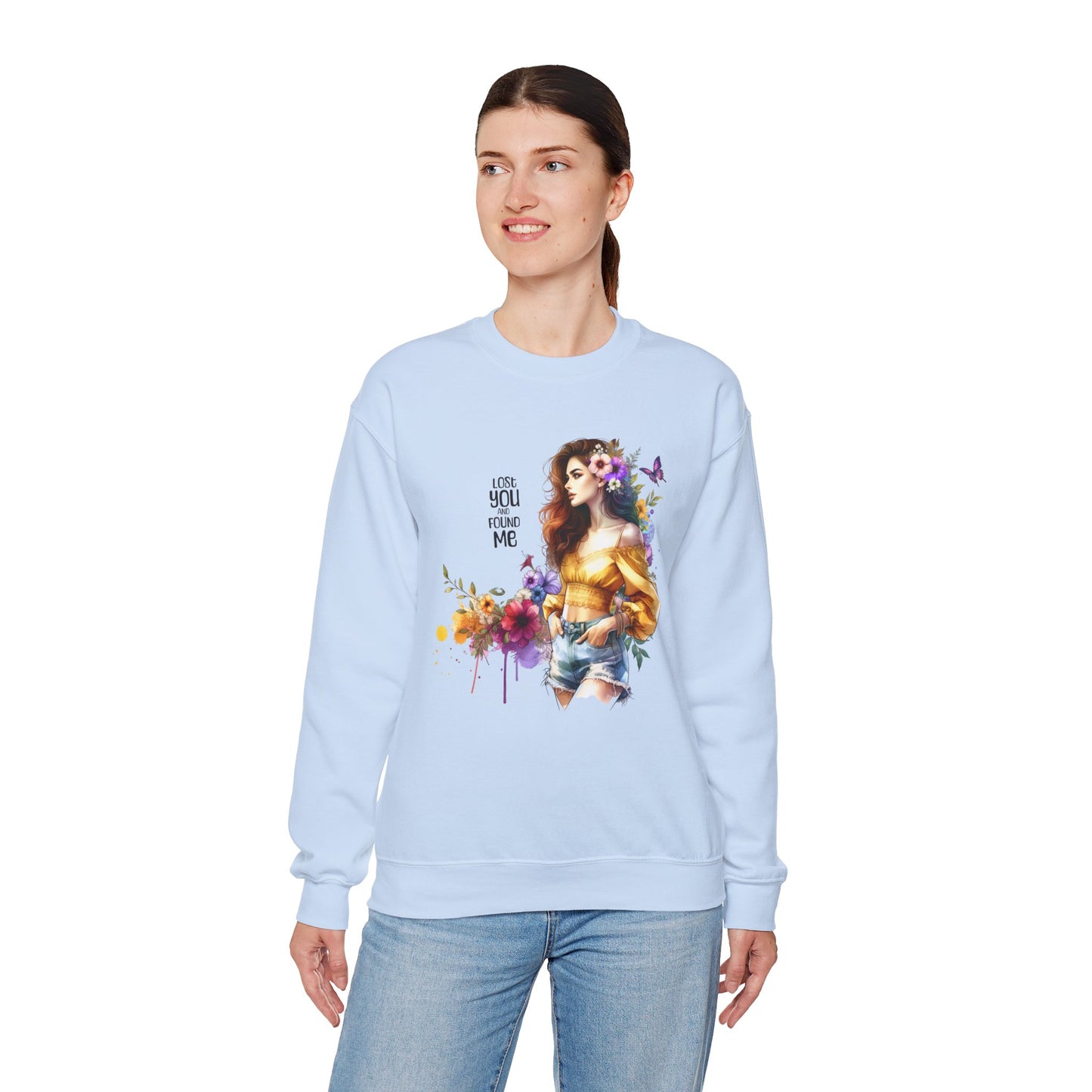 Lost You And Found Me Floral Art Crewneck Sweatshirt, Cozy Unisex Sweater, Gift for Her, Spring Fashion, Inspirational Quote Apparel