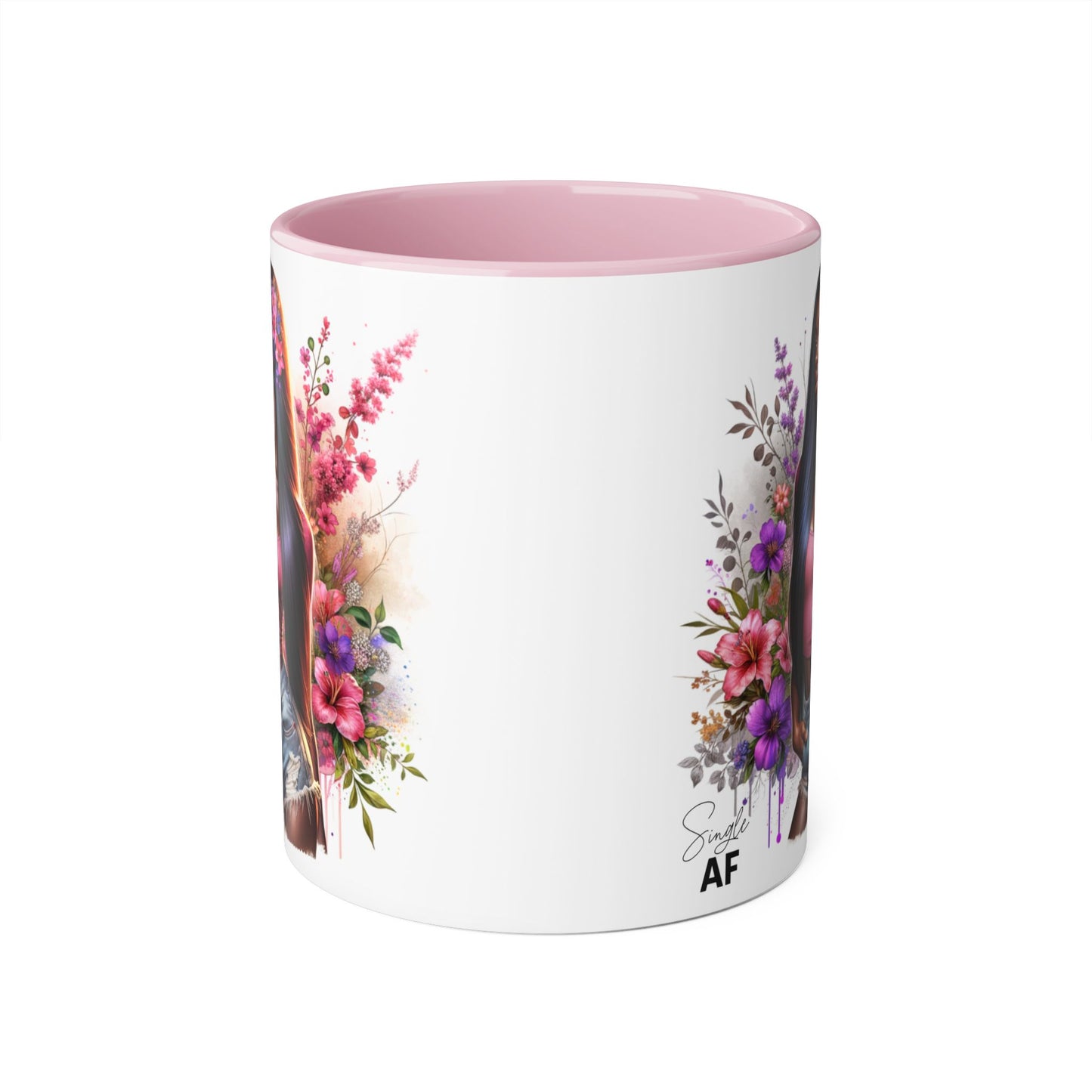 Single AF Floral Portrait Accent Mug, Unique Gift for Coffee Lovers, Home Decor, Self-Care, Birthday, Floral Art Mug, Artistic Coffee Cup