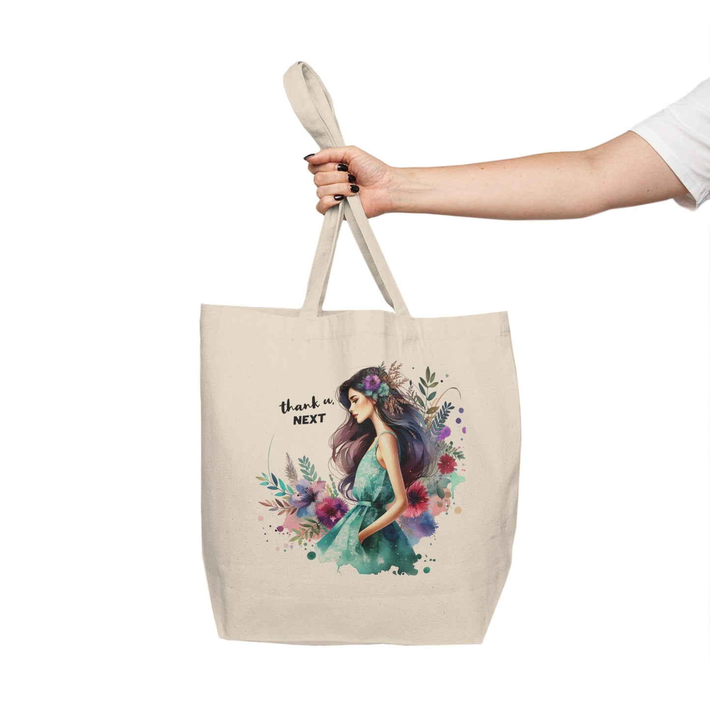 Thank U, Next Floral Thank You Canvas Tote Bag, Reusable Shopping Bag, Eco-Friendly Gift, Market Bag, Travel Tote