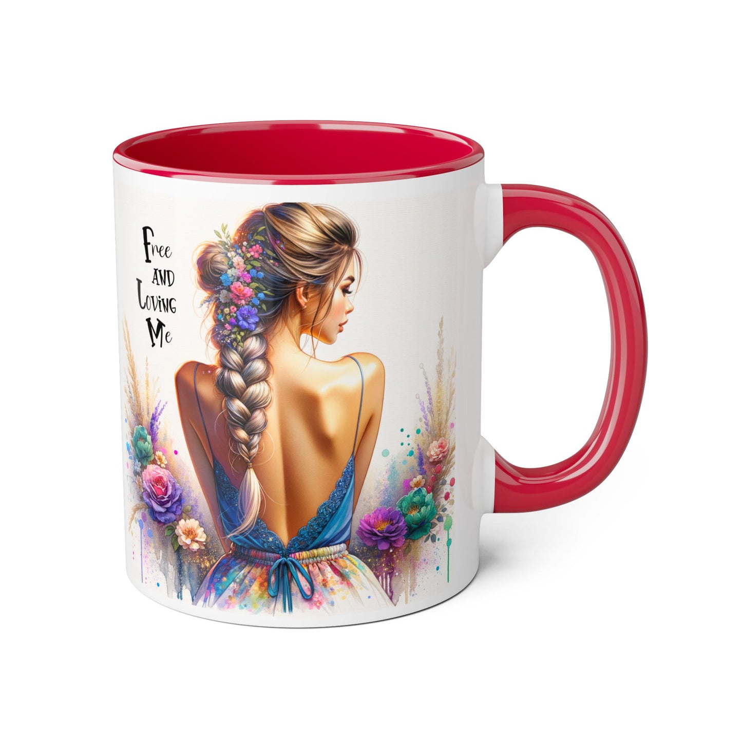 Free and Loving Me Floral Freedom Accent Mug - Inspirational Coffee Cup, Gift for Her, Artist Mug, Tea Lover's Cup, Home Decor