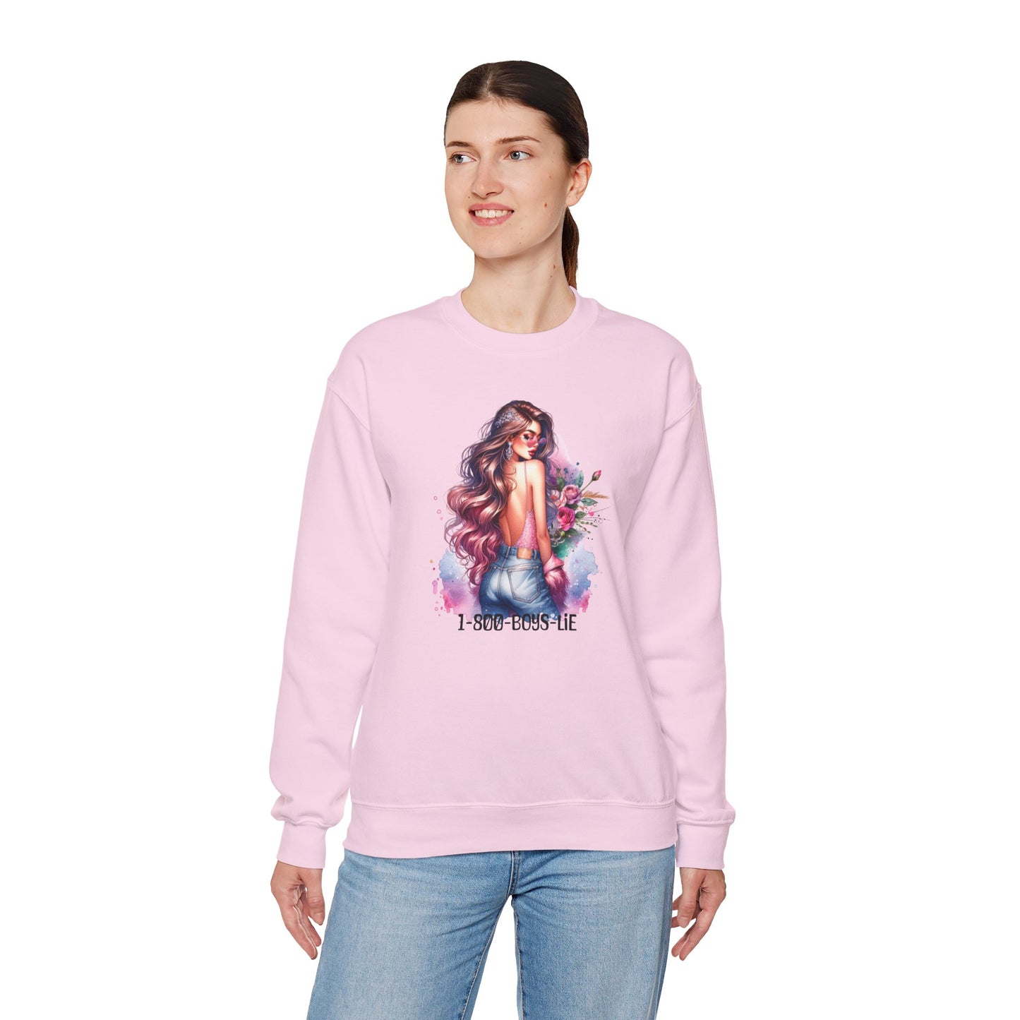 1-800-Boys-Lie Stylish Floral Graphic Sweatshirt, Cozy Crewneck Sweatshirt for Women, Gift for Her, Casual Fashion Top, Spring Wardrobe Essential