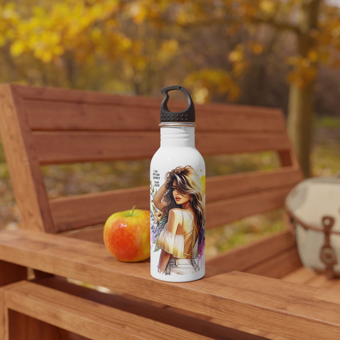 I Am My Own Happily Ever After Stylish Stainless Steel Water Bottle, Eco-Friendly Gift, Floral Design, Inspirational Quote, Outdoor Adventure and Fitness Gear