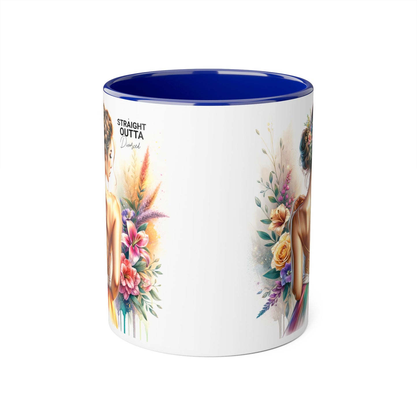 Straight Outta Divorced Humoristic Artistic Accent Mugs, 11oz | Botanical Floral Designs | Perfect Gift for Art Lovers, Home Decor, Birthday, Coffee Enthusiasts, Tea Lovers