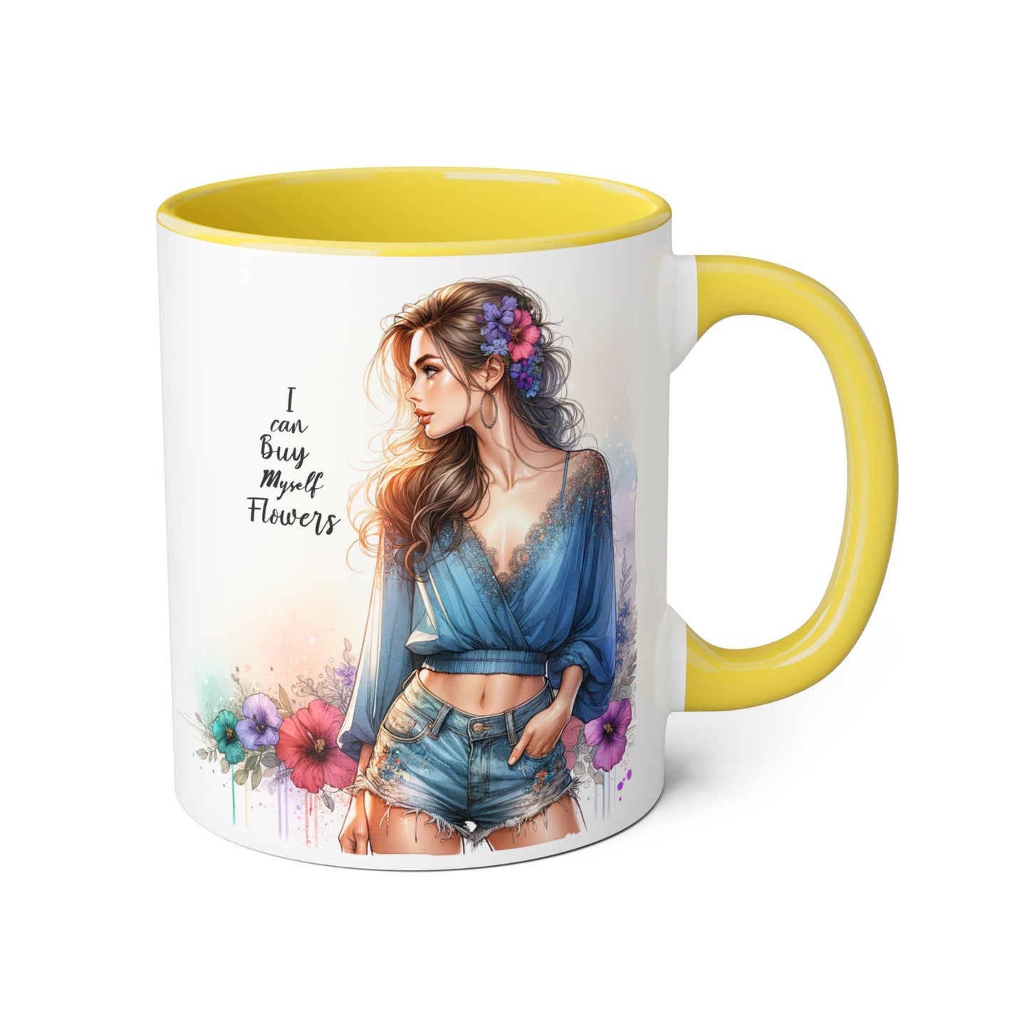 Chic Floral Accent Mug | I Can Buy My Own Flowers | Gift for Her, Coffee Cup, Art Mug, Inspirational Drinkware, Stylish Tea Mug