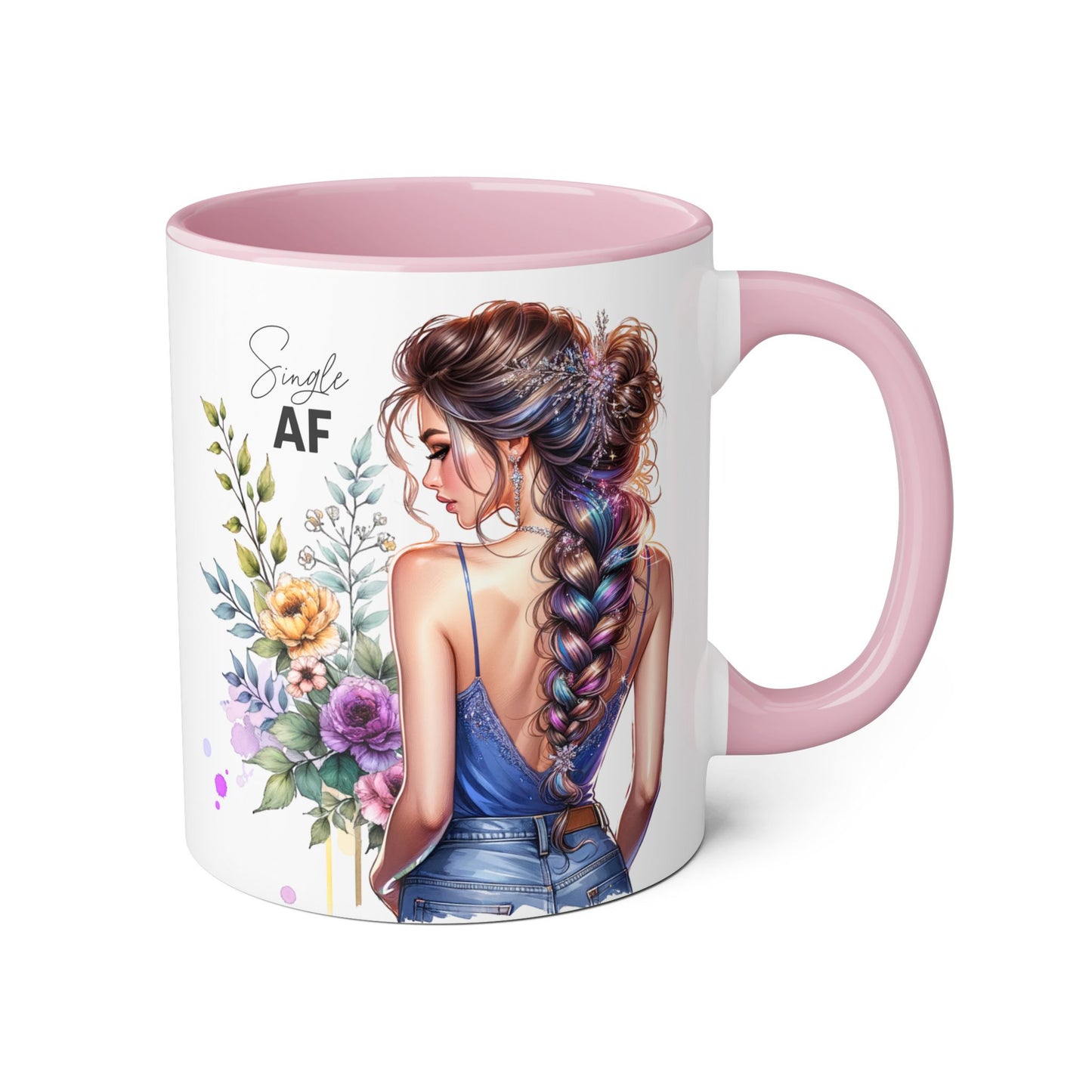 Single AF Stylish Accent Mugs for Coffee Lovers, Floral Design Mug, Gift for Her, Unique Tea Mug, Simple AF Mugs for Home Decor