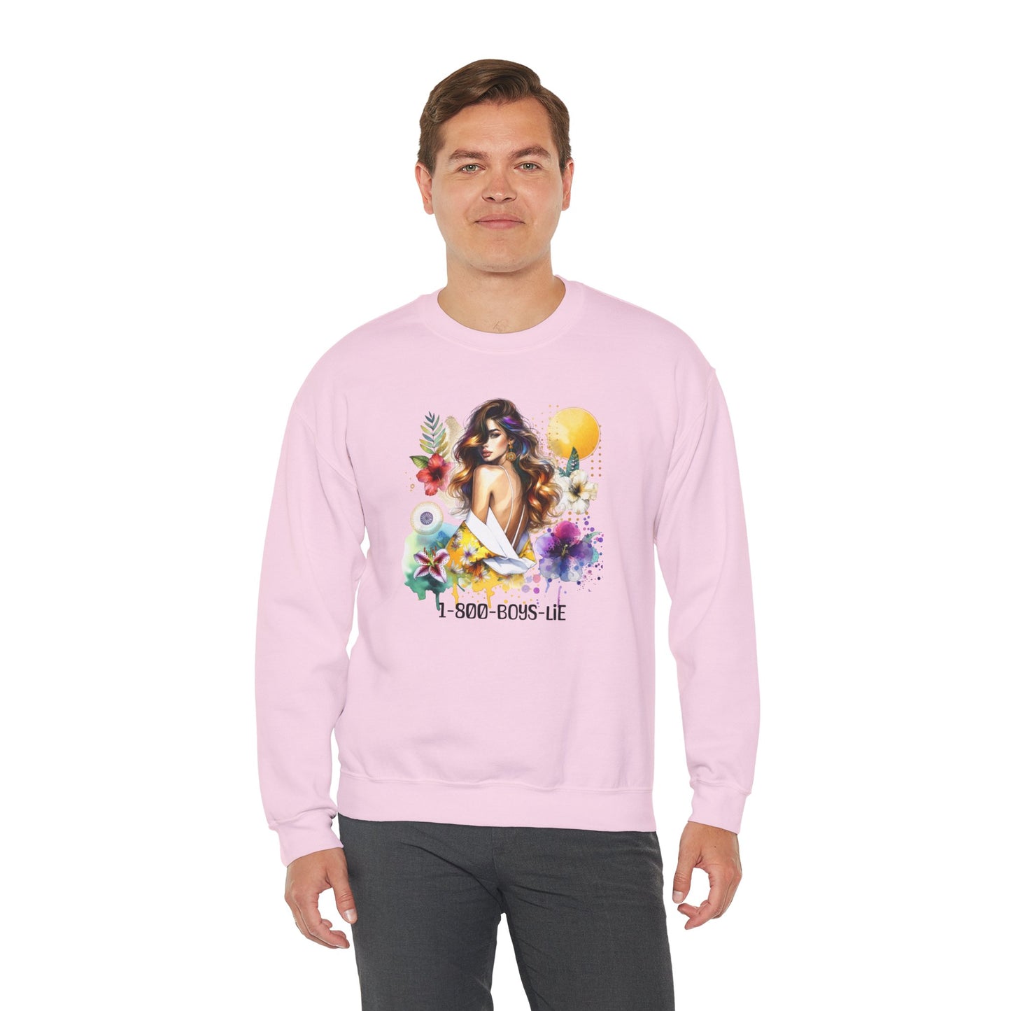 1-800-Boys-Lie Bohemian Floral Crewneck Sweatshirt, Trendy Oversized Sweater, Unique Gift for Her, Cozy Fall Apparel, Birthday & Casual Wear
