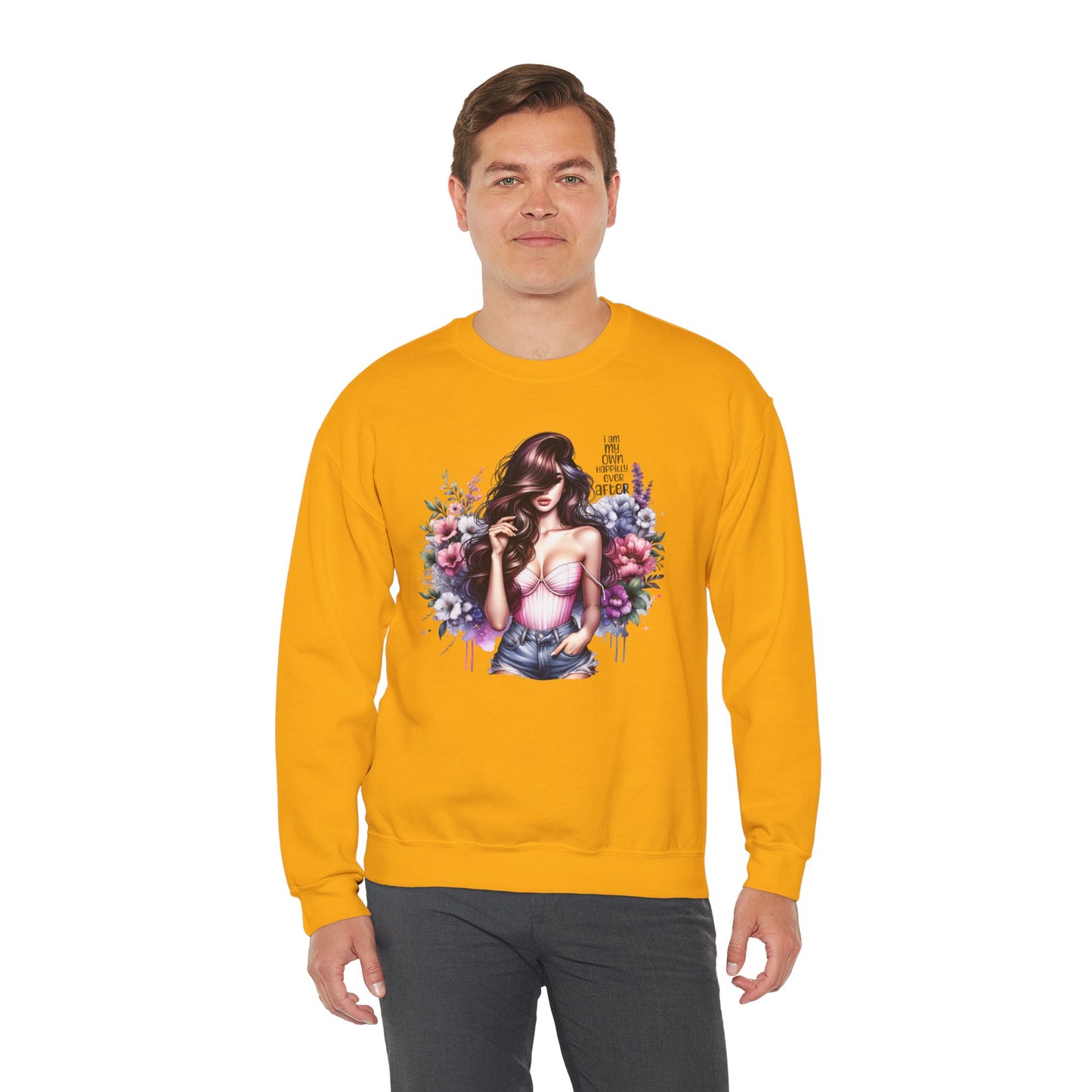 I Am My Own Happily Ever After  Floral Goddess Crewneck Sweatshirt, Cozy Women's Apparel, Boho Style, Gift for Her, Trendy Sweatshirt, Chic Layering Piece