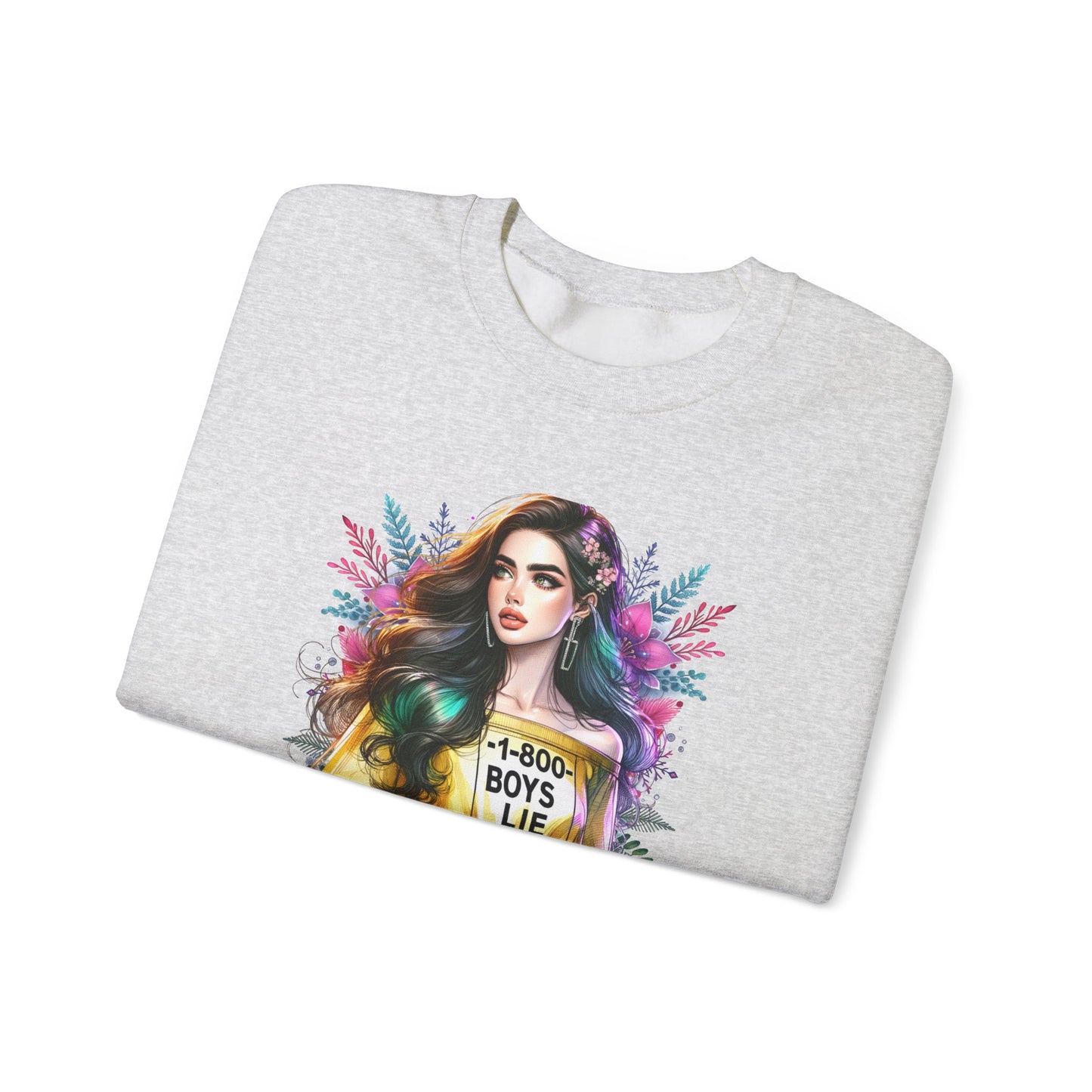 1-800-Boys-Lie Colorful Graphic Crewneck Sweatshirt - 'Boys Lie' Design, Unisex Sweatshirt, Trendy Gift, Casual Wear, Comfortable Outfit