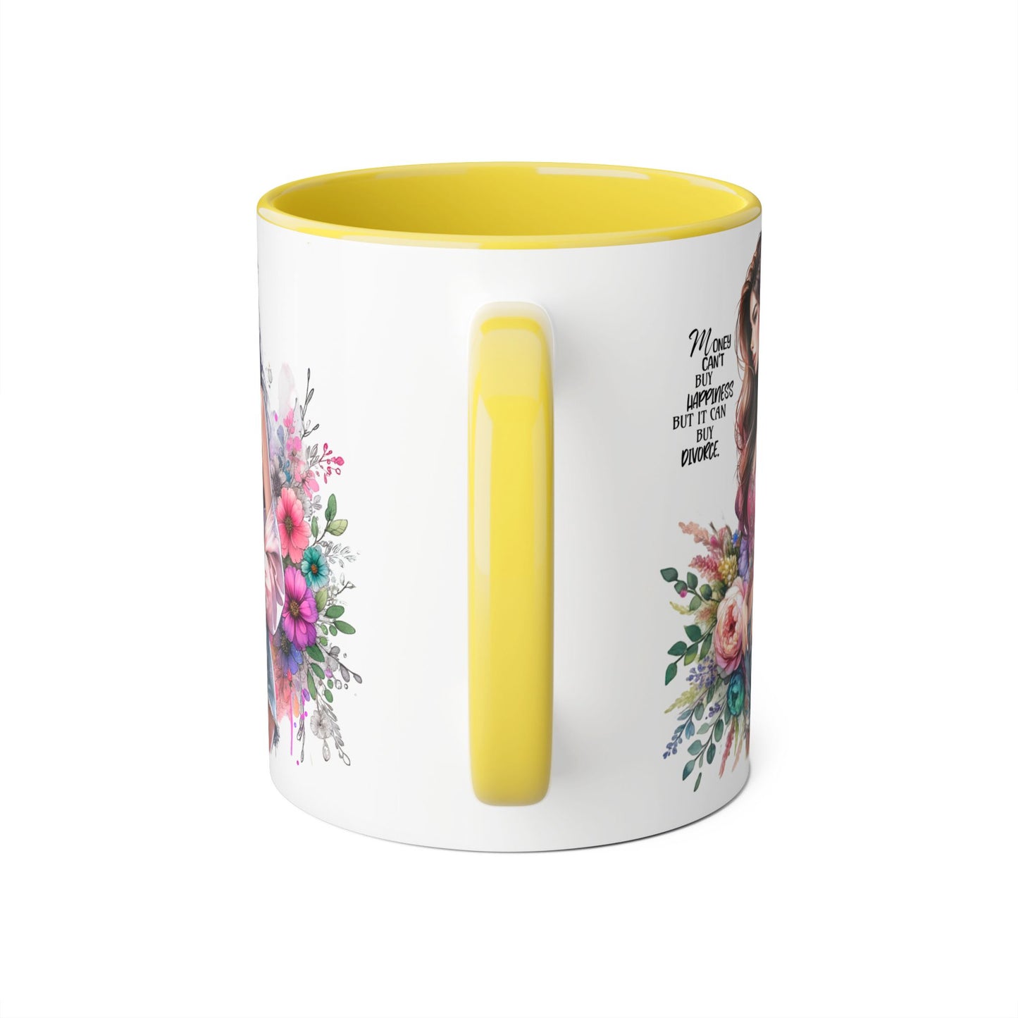 Money Can't Buy Happiness But It Can Buy Divorce Humoristic Floral Inspirational Mug, Gift for Friends, Coffee Cup, Tea Lover, Flower Design, Motivational Quote, Birthday Gift