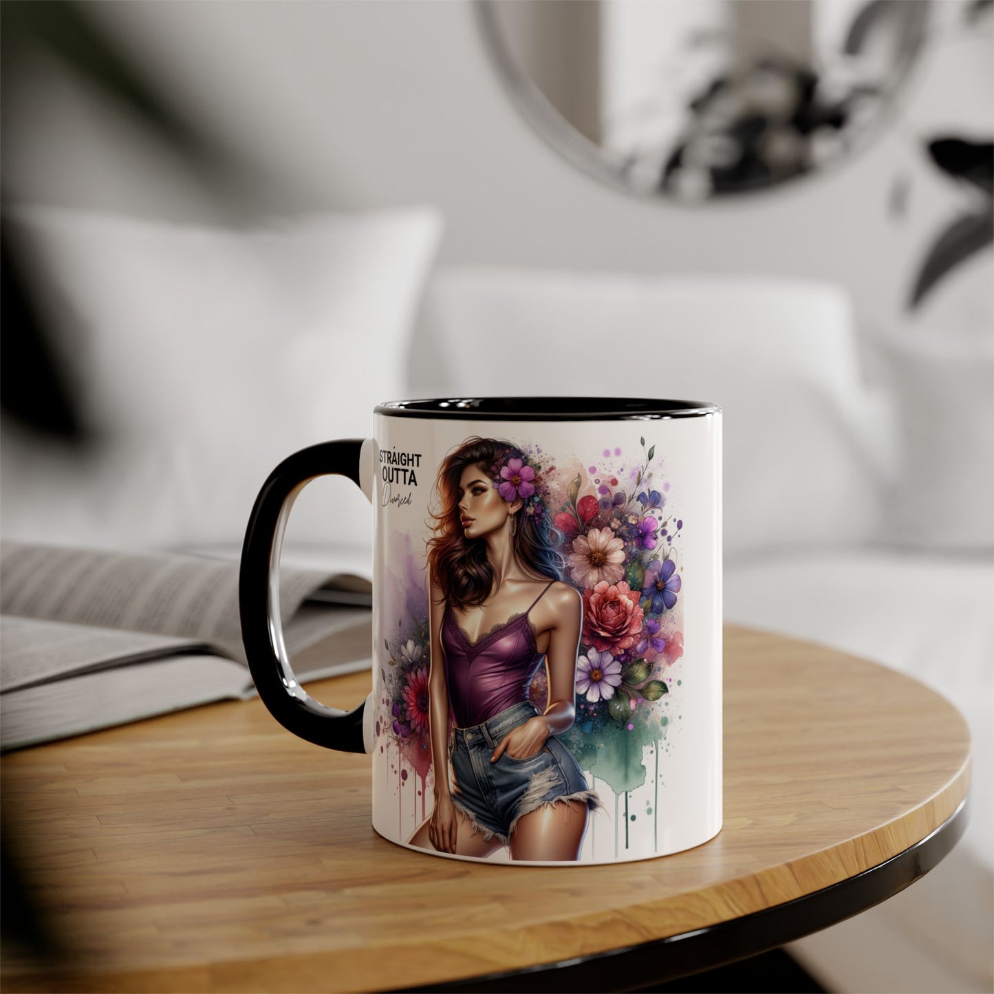 Straight Outta Divorced Humoristic Floral Art Accent Mug, Straight Outta, Gift for Her, Coffee Lover, Home Décor, Unique Tea Cup, Birthday Present