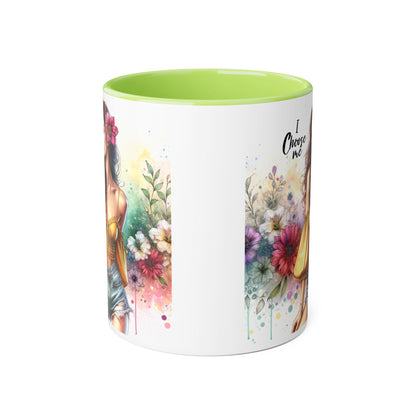 I Choose Me Floral Themed Accent Mugs, 11oz - Eco-Friendly Gift for Self-Care, Birthdays, Friends, Tea Lover, Inspirational Quotes