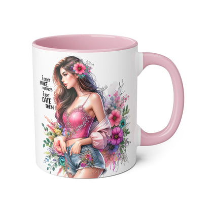 I Don't Make Mistakes, I Date Them Floral Accent Mug, Coffee Lover Gift, Tea Time Delight, Beautiful Floral Cup, Unique Gift for Her, Coffee Mug with Woman Design
