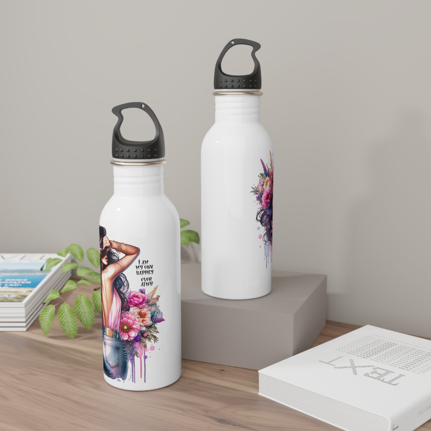 I Am My Own Happily Ever After Floral Art Stainless Steel Water Bottle - Stylish and Sustainable Hydration
