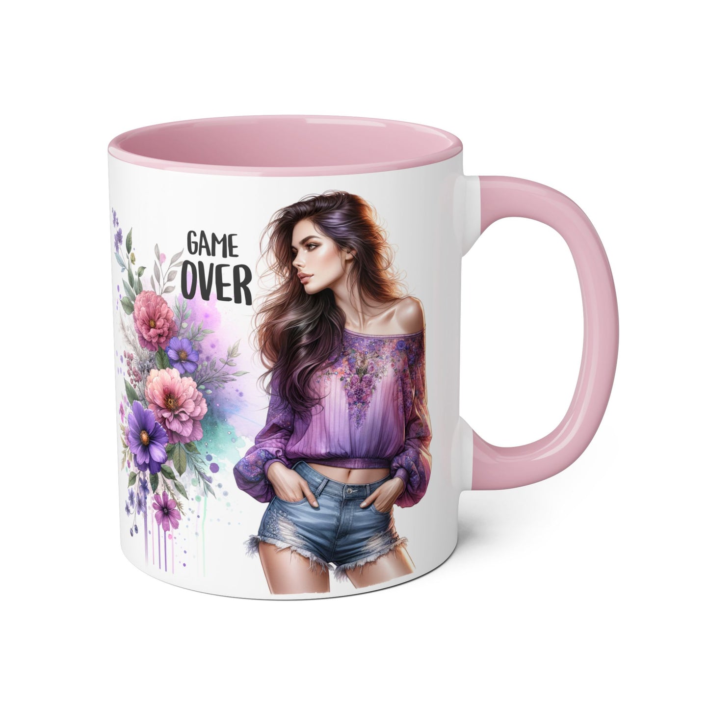 Floral Game Over Mug - Fun Coffee Cup, Gift for Game Lovers, Cute Floral Drinkware, Unique Mother's Day Gift, Tea Mug