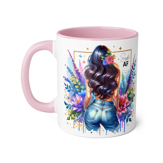 Single AF Vibrant Floral Accent Mug, Coffee Cup for Her, Gift for Friends, Inspirational Kitchen Decor, Unique Art Mug, Stylish Drinkware