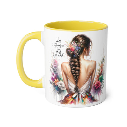 I Hold Grudges, I'll Heal in Hell Floral Art Accent Mug, Coffee Cup Gift, Inspirational Drinkware, Home Decor, Unique Present for Friends