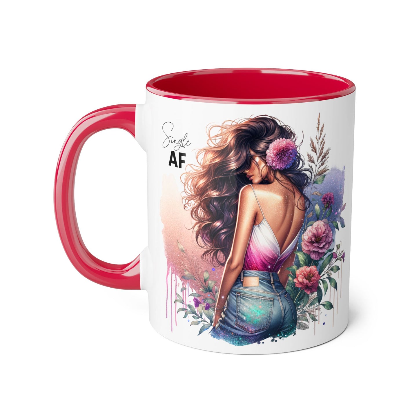 Single AF Floral Accent Mug - Drinkware for Single Ladies, Self-Care Gift, Coffee Lover, Unique Home Decor, Valentine's Day Gift