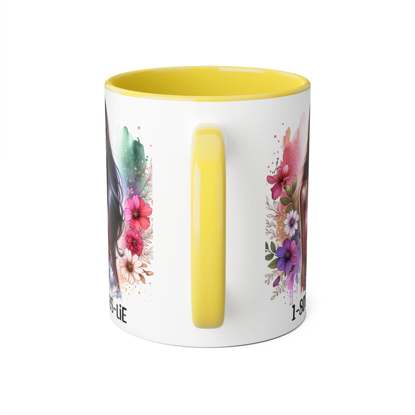1-800-BOYS-LIE Stylish Floral Accent Mug, 11oz Coffee Mug, Gift for Her, Trendy Drinkware, Unique Birthday Present, Coffee Lover's Companion