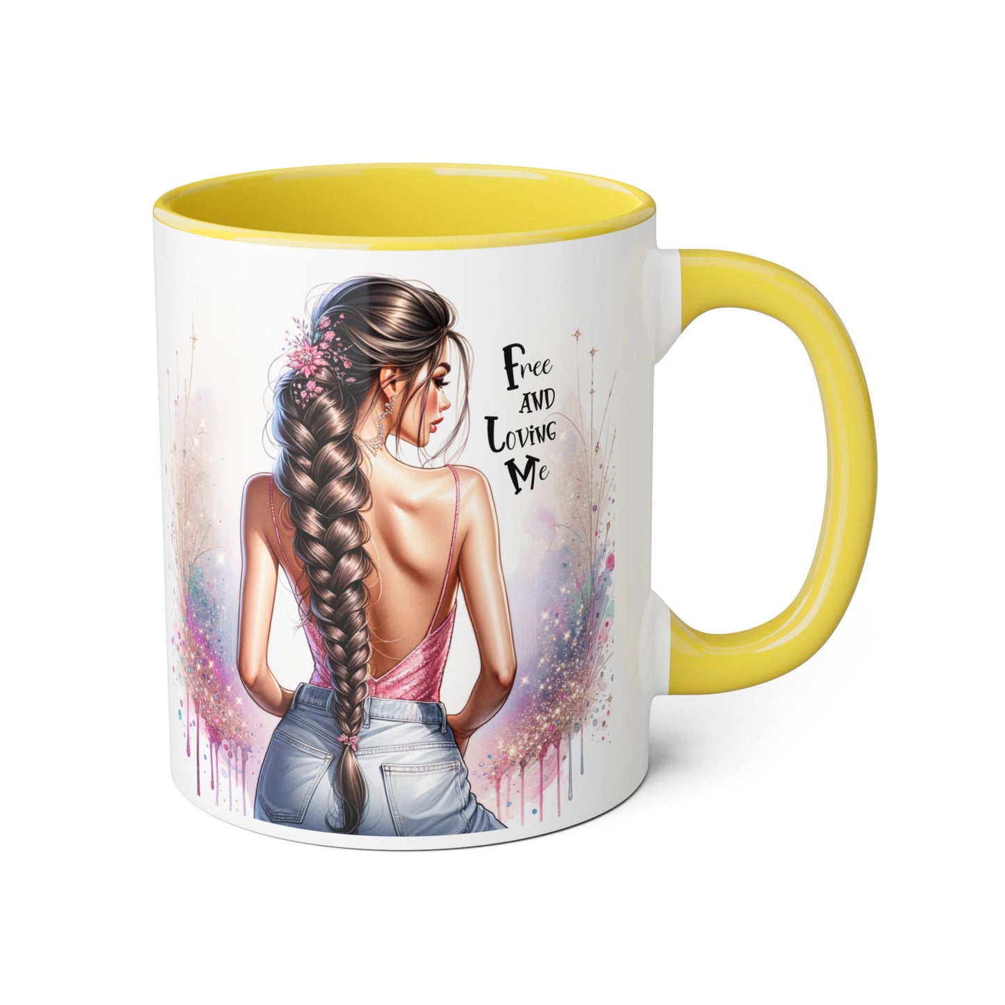 Empowerment Accent Mug, 11oz - Free And Loving Me Design, Inspirational Gift, Coffee Lovers, Self-Love, Artistic Home Decor, Feminine Vibe
