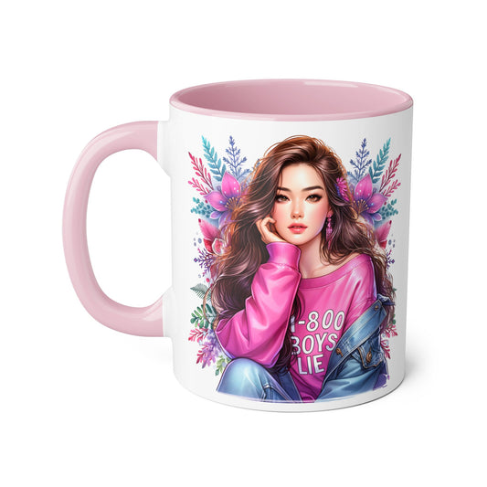 1-800-BOYS-LIE Chic Floral Accent Mug - Perfect Gift for Tea Lovers, Stylish Drinkware, Coffee Cup for Her, Women's Empowerment Decor, Trendy Floral Mug