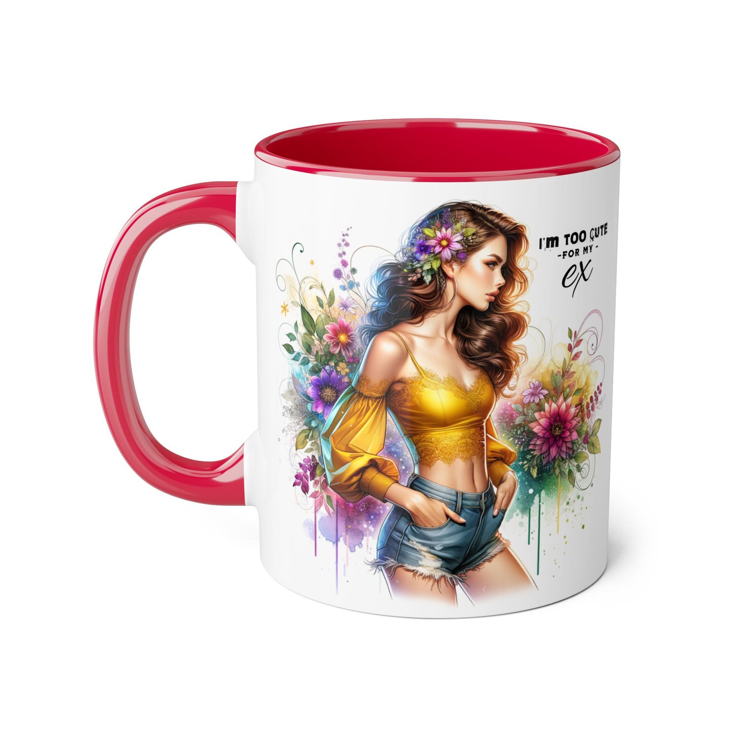 I'm Too Cute For My Ex Colorful Accent Mug with Floral Design, Unique Coffee Cup, Boho Chic Gift, Fun Ex Statement Mug, Artistic Drinking Mug, Cute Ceramic [...]