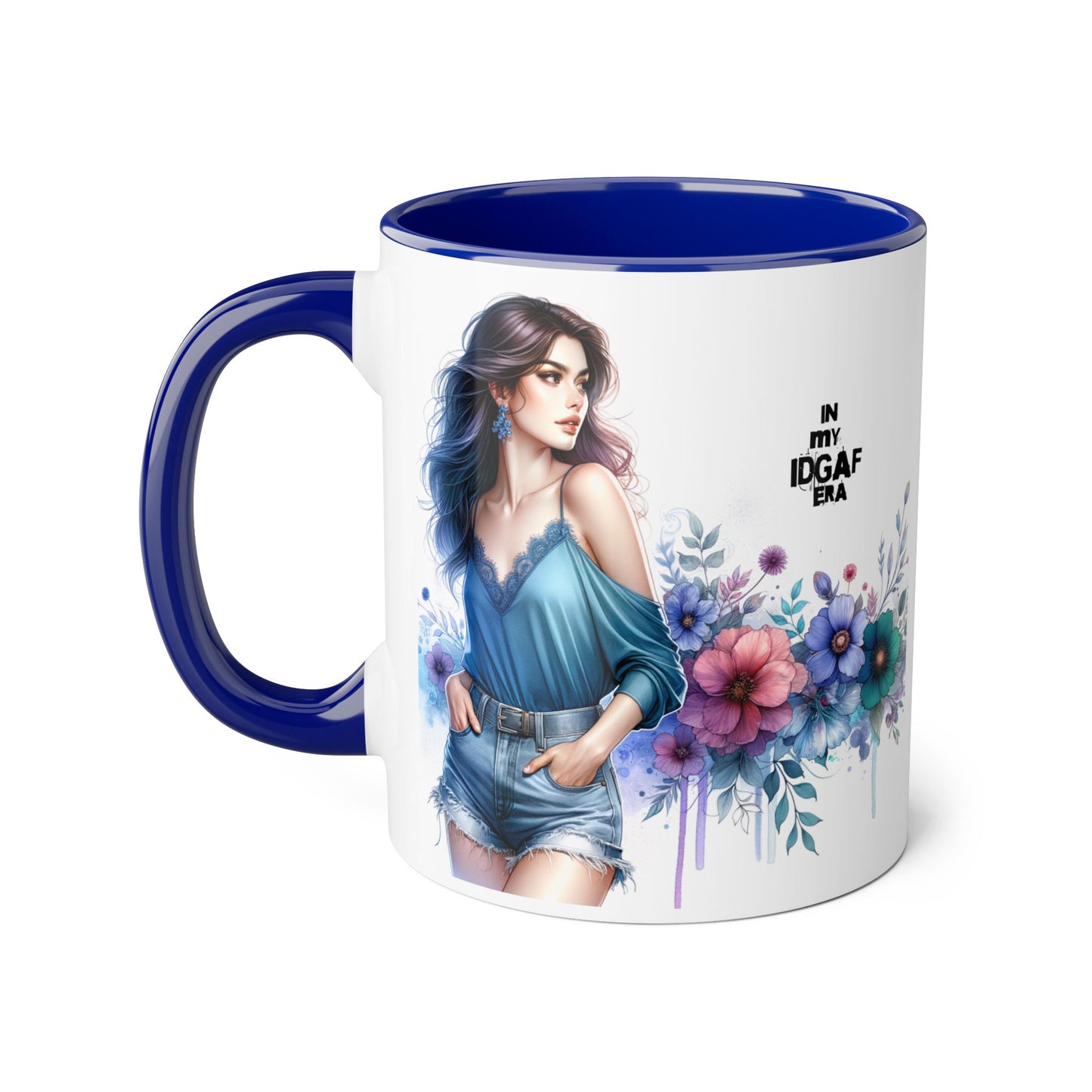 Chic IDGAF Accent Mug, Floral Art, Gift for Her, Coffee Lover, Unique Decor, Trendy Mug, Self-Care Gift