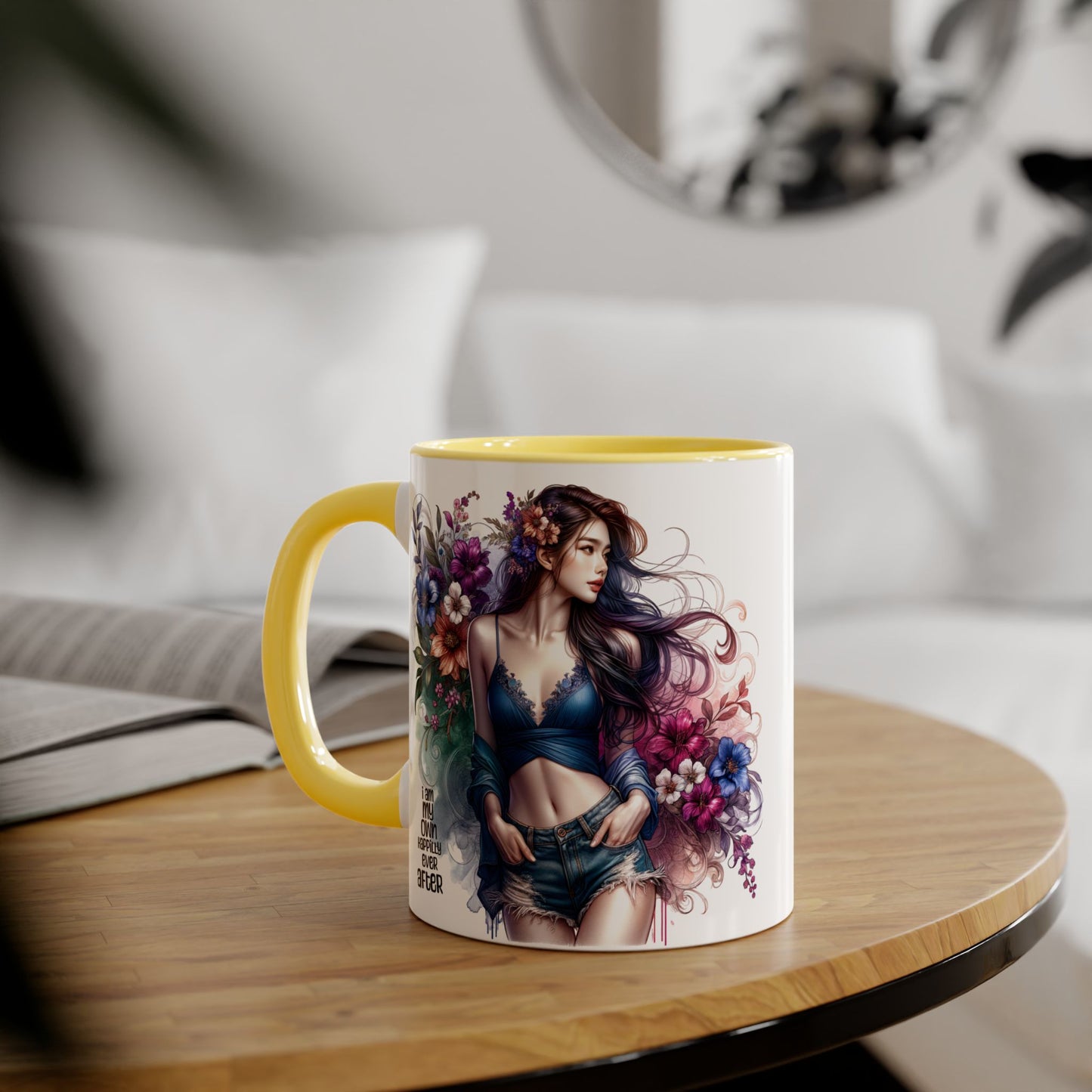 I Am My Own Happily Ever After Whimsical Floral Accent Mug - Perfect for Tea Lovers, Gift for Her, Custom Drinkware, Creative Home Decor, Inspirational Coffee Cup