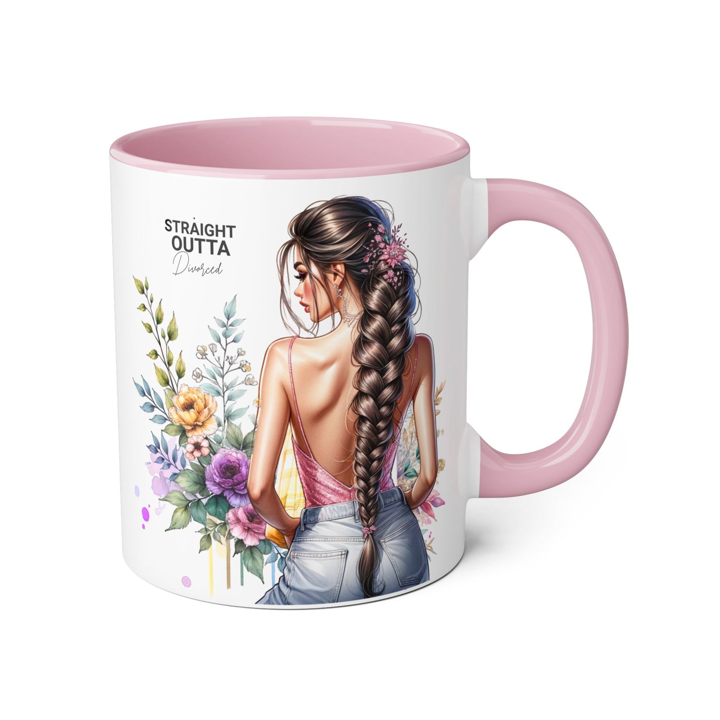 Straight Outta Divorced Humoristic Accent Mug | Floral Design Coffee Mug, Gift for Her, Inspirational Mug, Home Decor, Birthday Gift