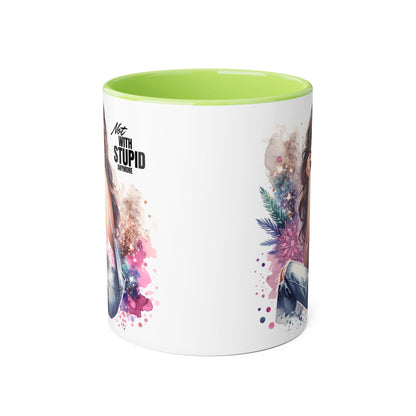 Not With Stupid Anymore Humoristic Stylish Accent Mug - Not With Stupid, Gift for Coffee Lovers, Unique Coffee Mug, Floral Design, Funny Mug for Friends, Sassy Gift