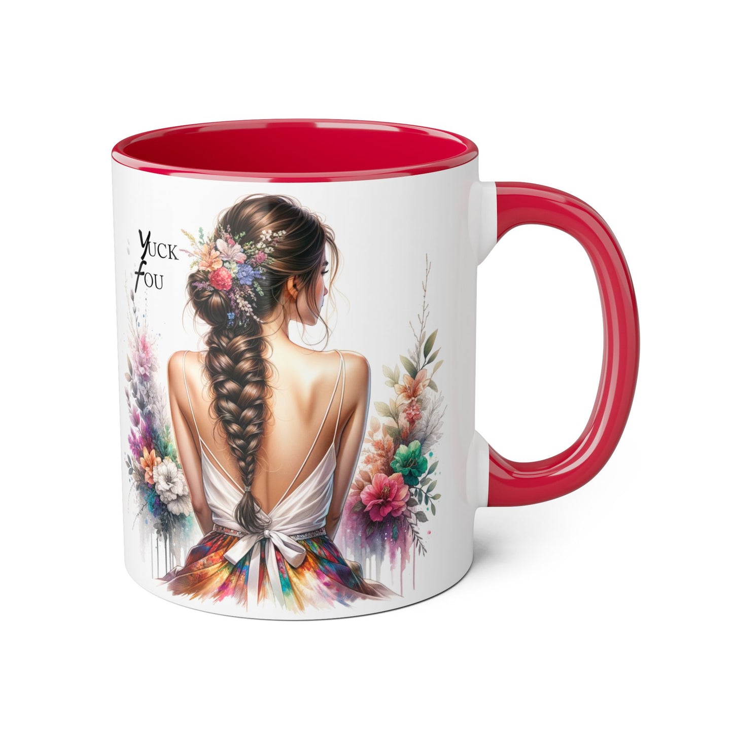 Floral Accent Mug with Yuck Fou Design – Gift for Coffee Lovers, Unique Home Decor, Flower Art Mug, Personalized Drinkware, Boho Style