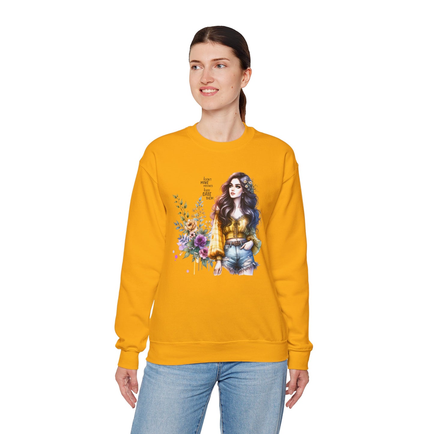 I Don't Make Mistakes, I Just Date Them Floral Graphic Crewneck Sweatshirt, Cozy Casual Wear, Boho Sweatshirt, Gift for Her, Fall Fashion Must-Have