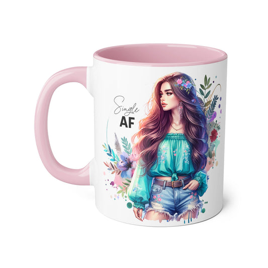 Single AF Chic Colorful Accent Mug, Perfect Gift for Friends, Single AF Coffee Cup, Cute Floral Tea Mug, Pop Art Drinkware, Unique Kitchen Decor
