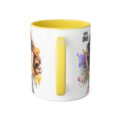 Game Over Accent Mug, 11oz Coffee Cup for Gaming Lovers, Unique Gift for Her, Fun Drinkware for Celebrations, Stylish Tea Mug