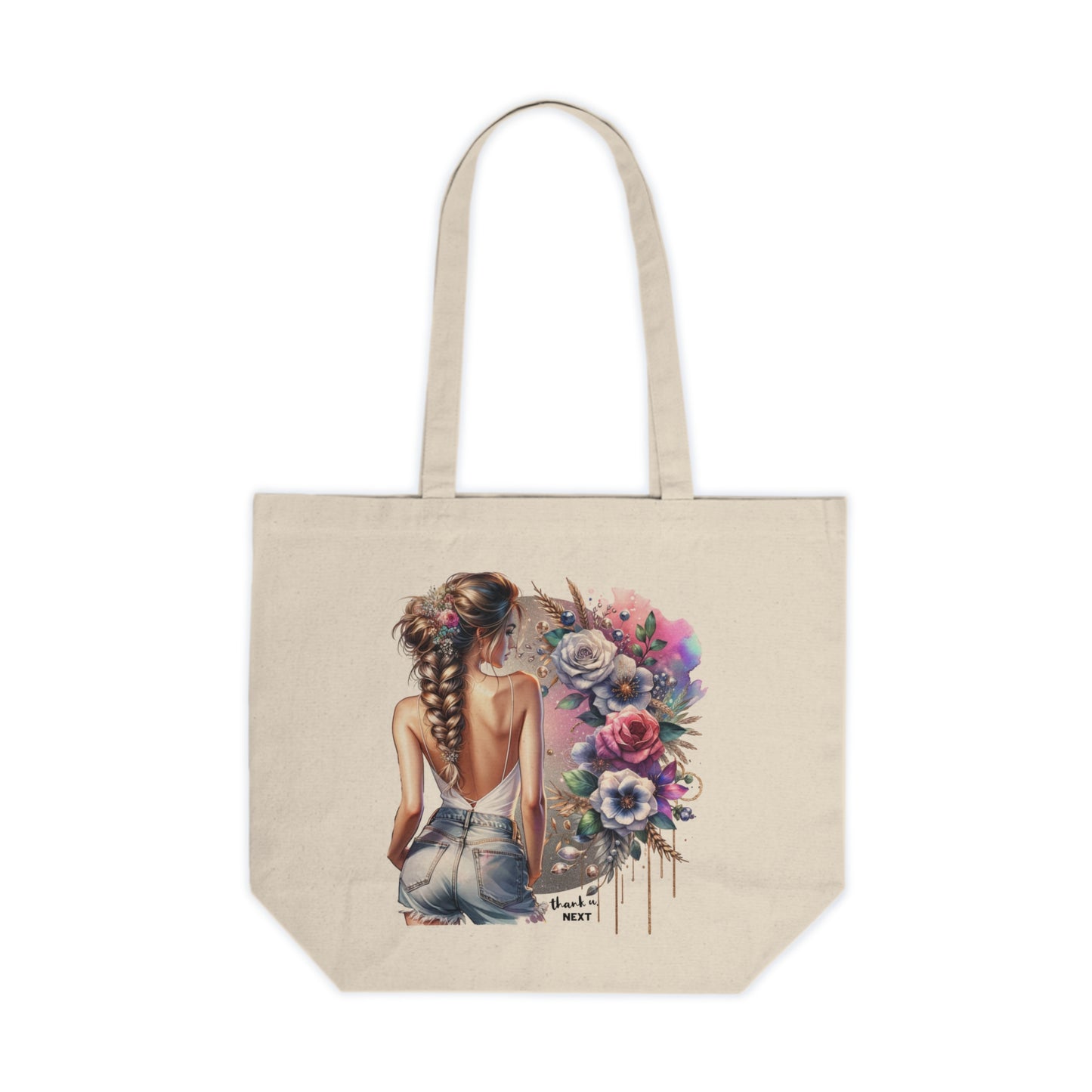 Thank U, Next Bohemian Floral Tote Bag, Eco-Friendly Canvas Bag, Chic Shopping Bag, Summer Tote, Gift for Her