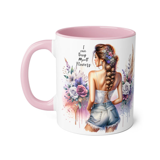 I Can Buy Myself Flowers Floral-Inspired Accent Mug, Boho Coffee Cup, Gift for Flower Lovers, Artful Drinkware for Special Occasions, Women's Inspirational Mug